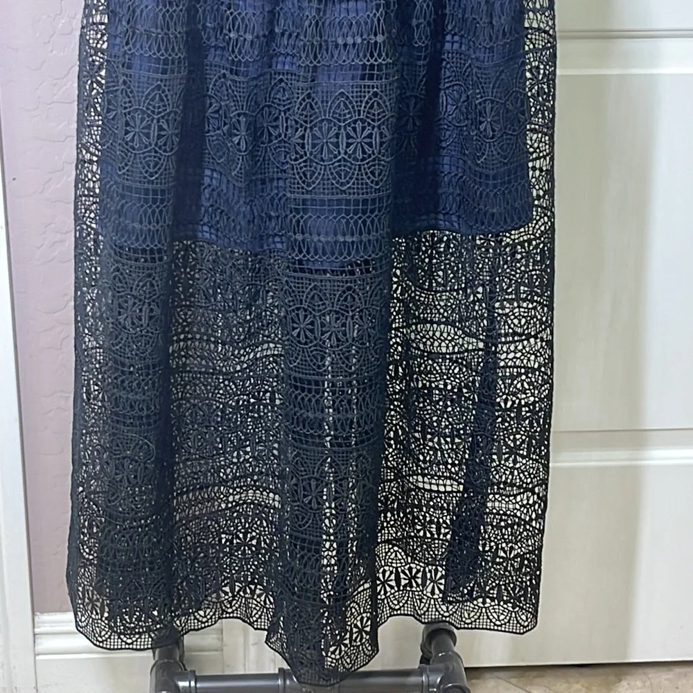 Self Portrait Spiral Panel Lace Midi Dress Navy Blue US Size 6 NEW - Picture 6 of 13